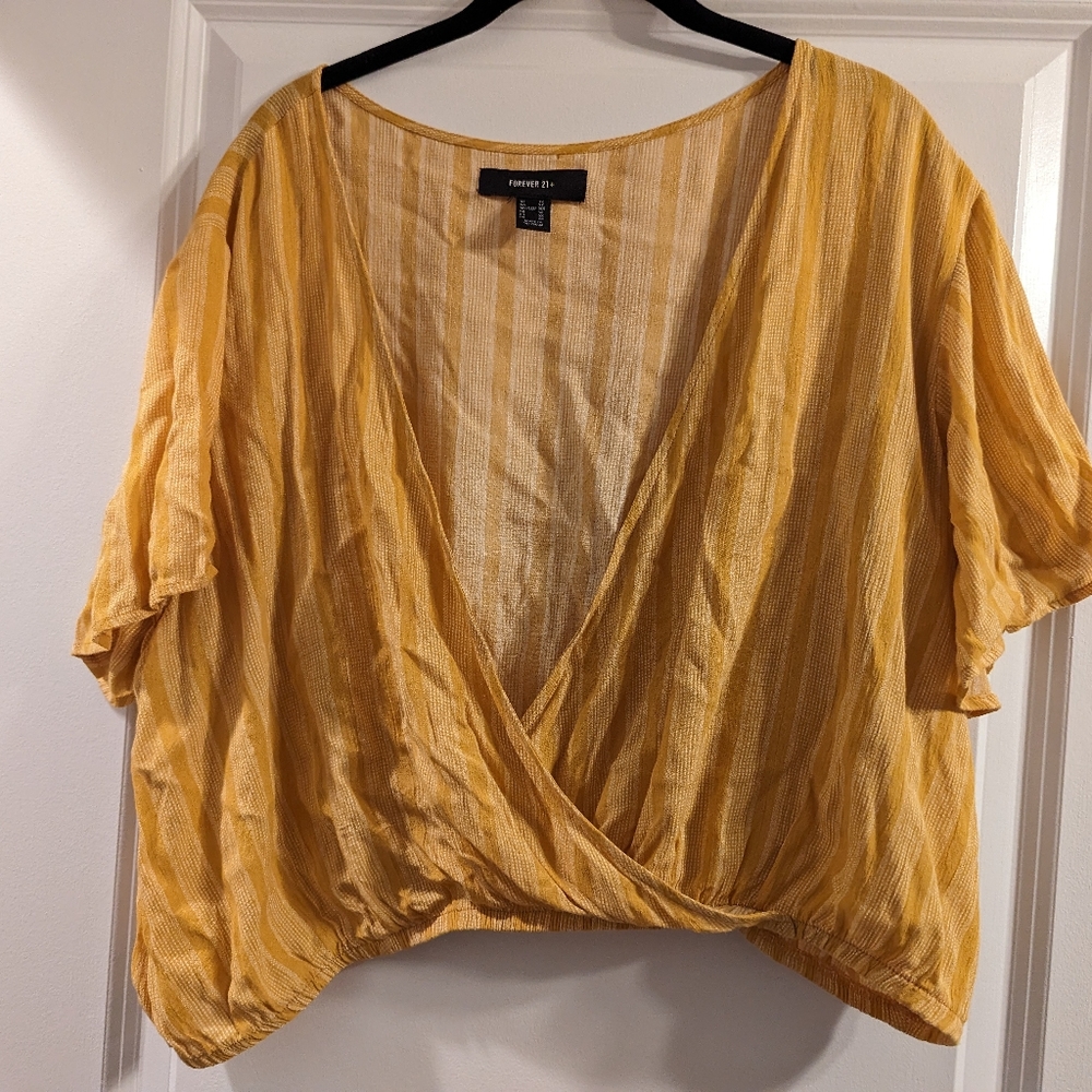 Yellow and White Stripe Crop Blouse